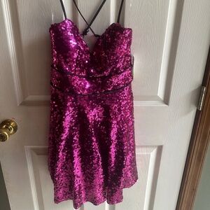 NWT Crystal Doll magenta sequin criss cross straps party dress. Never worn.